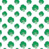Broccoli seamless pattern. Kawaii broccoli with smiling face. Pattern with broccoli. Vegan vector