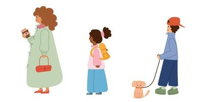 Set with mother and two child. Mothers day. Set of cute characters. vector