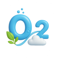 Simple 3D Oxygen Text with Leaf and Cloud Elements png