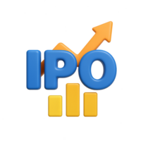 Colorful 3D IPO Text with Rising Graph and Simple Design Elements png