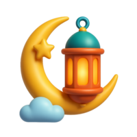 3D Ramadan Lantern and Moon Icon with Cloud and Star Design png