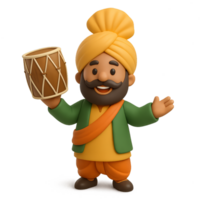 3D Simple Man Icon Celebrating Lohri with Drum in Vibrant Attire png