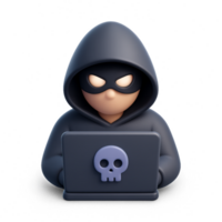 3D Simple Hacker Icon with Laptop and Skull Symbol Design png
