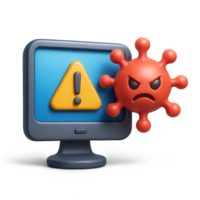 3D Icon of Computer Screen with Warning Sign and Virus Representation png