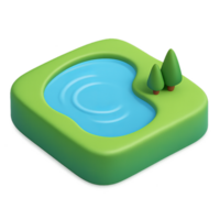 3D Simple Lake Icon with Trees in Green Environment png