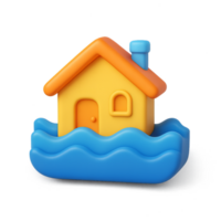 3D Icon of a House Floating on Water Representing a Flood Scene png