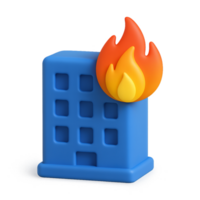 Colorful 3D Icon of Building with Flame and Fire Graphic Design png