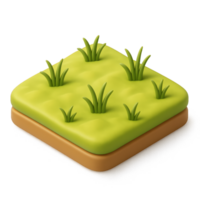 Simple 3D Grassland Icon with Lush Green Grass and Brown Base png