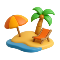 Simple 3D Beach Icon with Palm Tree and Deck Chair for Summer Vibes png