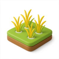 3D Icon of Rice Field with Simple Grass Elements and Green Base png