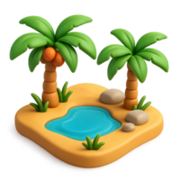 Simple 3D Oasis Scene with Palm Trees and Water Pool png