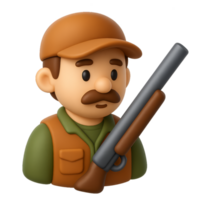 3D Hunter Icon Character with Simple Design and Rifle png