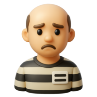 3D Icon of a Simple Prisoner with Sad Expression and Striped Uniform png