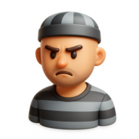 3D Icon of a Simple Cartoon Prisoner Character with a Serious Expression png