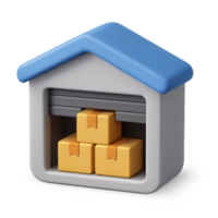 Simple 3D Warehouse Icon with Boxes Inside for Graphic Design Projects png