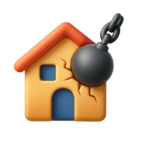 Simple 3D Icon of House Being Damaged with a Wrecking Ball png