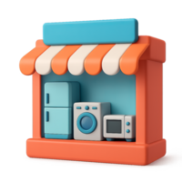 3D Icon of a Simple Appliance Storefront with Colorful Elements png