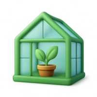 Simple 3D Greenhouse Icon with Potted Plant for Design Use png