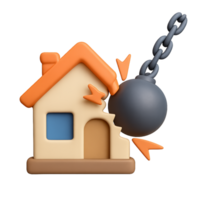Simple 3D House Icon with Wrecking Ball Design for Creative Projects png