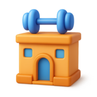 Simple 3D Gym Icon Featuring Colorful Dumbbell and Building Shape png