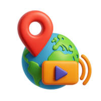 Colorful Icon of Earth with Location Marker and Play Button Design png