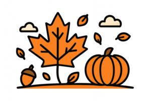 Simple Autumn Icon with Pumpkin, Leaf, and Acorn Design Elements png