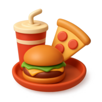 3D Icon of Fast Food Combo with Burger, Pizza, and Drink png