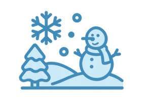Simple Winter Icon Design of Snowman, Snowflakes, and Pine Tree png
