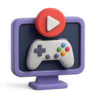 3D Game Icon for Live Streaming with Controller and Play Button png