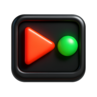 3D Gaming Icon with Red Triangle Play Button and Green Circle png
