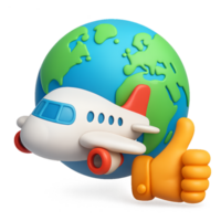 3D Travel Icon with Airplane and Globe, Simple Design Elements png