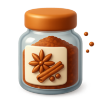 3D Icon of a Spice Jar with Decorative Label and Cinnamon Sticks png