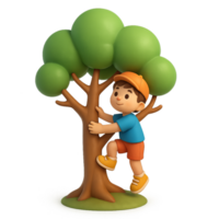 Child Climbing Tree 3D Scene in Simple Composition Style png