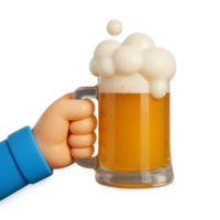 3D Render of a Simple Beer Glass with Foam and Hand Gesture png