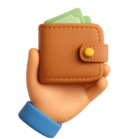 3D Simple Wallet in Hand with Cash for Financial Concepts png