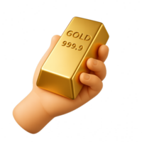 3D Golden Bar Held in Hand with Shiny Surface and Clear Details png
