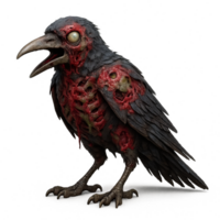 Creepy Zombie Crow Illustration with Exposed Bones and Gruesome Details png