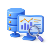 3D Database Analysis Concept with Statistics and Graphs Visualization png