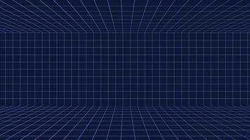 3d grid in motion with parallax effect. Abstract background with squares and retro blue style video