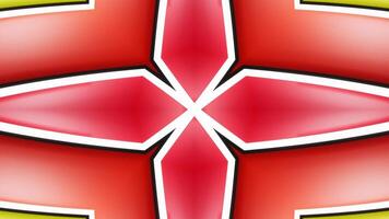 Red and yellow cross pattern with green accents on white background. Kaleidoscope VJ loop video