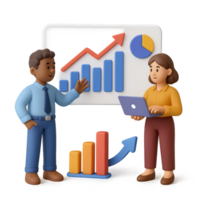 3D Data Analysis Concept with Characters Presenting Statistics png
