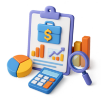 3D Illustration of Tax Data Analysis with Graphs and Calculator png