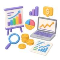 3D Business Analysis Tools for Simple Financial Insights Visualization png