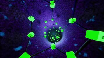 Abstract structure with green squares on the corners. Looped animation video