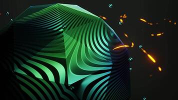 Abstract green sphere in space with orange tracks on it. Loop animation video