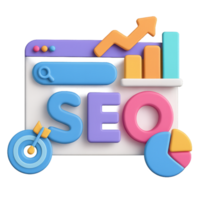 3D SEO Visualization with Colorful Icons and Graphical Elements png