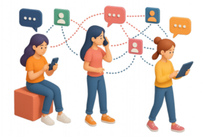 Networked Girls in 3D Using Devices for Communication and Connection png