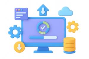 3D Transparent Computer Update Icon with Progress and Data Elements png