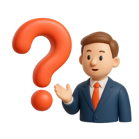 Stylized 3D Character with Question Mark, Simple Design Concept png