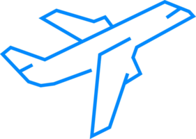 Minimalist Outline of an Airplane in Blue on a Transparent Background png